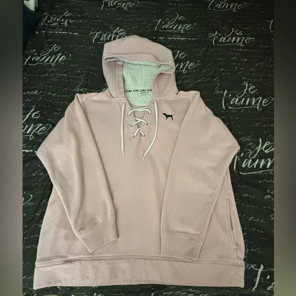 PINK Victoria's Secret Mauve Lace-Up Hoodie - Picture 2 of 6